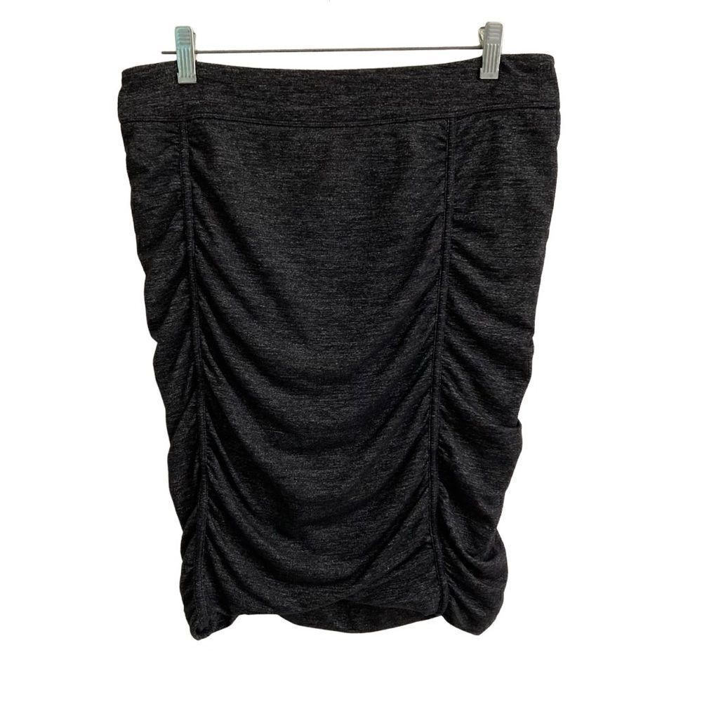 Athleta Odyssey, ruched charcoal gray stretch jersey mini athletic skirt M